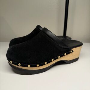 M. Gemi Women's Greta Black Suede Clogs Wood Heel Size 36 Made In Italy